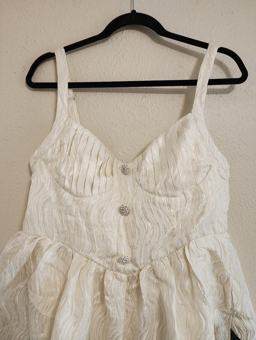 Lulus Charmingly Precious Cream Pleated Textured Bustier Mini Dress XL Wedding - Picture 7 of 9